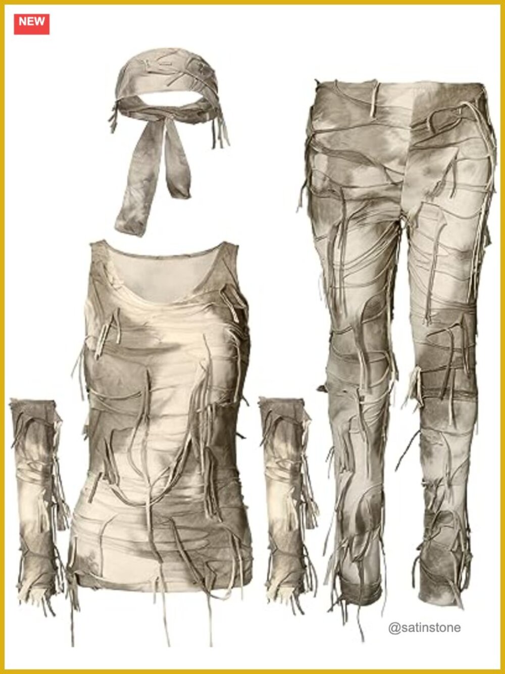 5 Pc Women's Mummy Costume Set Polyester Halloween Cosplay Slim Fit